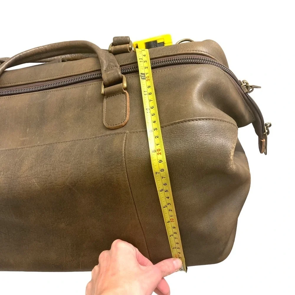 LL bean vintage brown leather weathered duffle bag